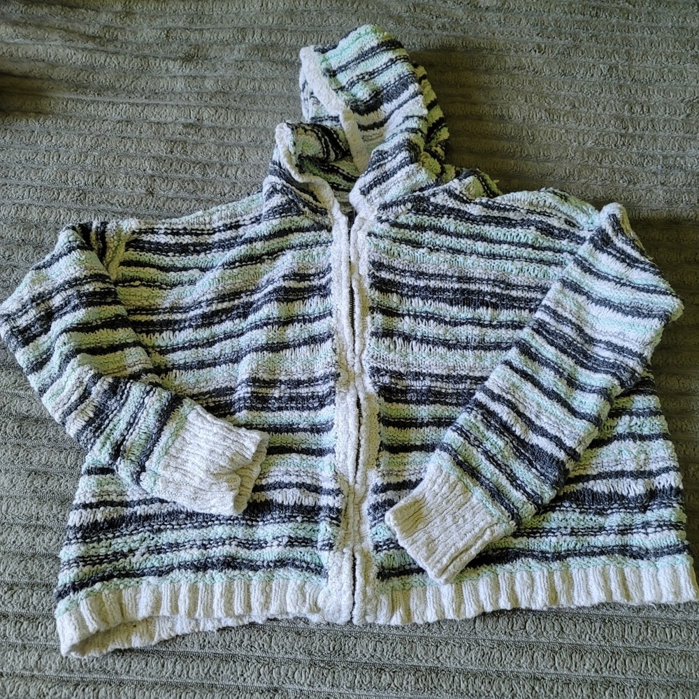 Bethany‎ Mota Women's Crocheted/Knit Sweater Aqua/Gray Long Sleeve Zipper L Hood